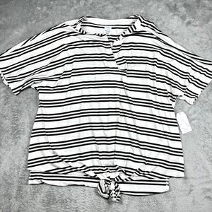 Stripe Tie‎ Front Short Sleeve Maternity Top Size L Black White  Soft